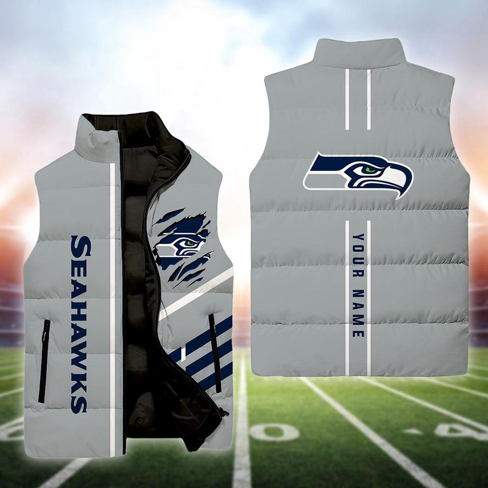 Seattle Seahawks NFL Custom Puffer Vest | Personalized NFL Winter Gear