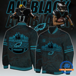 Philadelphia Eagles All Black Varsity Jacket – Skyline Edition