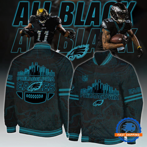 Philadelphia Eagles All Black Varsity Jacket – Skyline Edition - Image 2