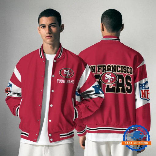 San Francisco 49ers NFL Varsity Jacket | Custom Name Team Baseball Bomber for Fans - Image 2