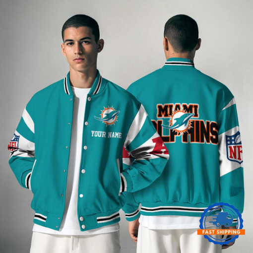 Miami Dolphins NFL Varsity Jacket | Custom Name Team Baseball Bomber for Fans - Image 2