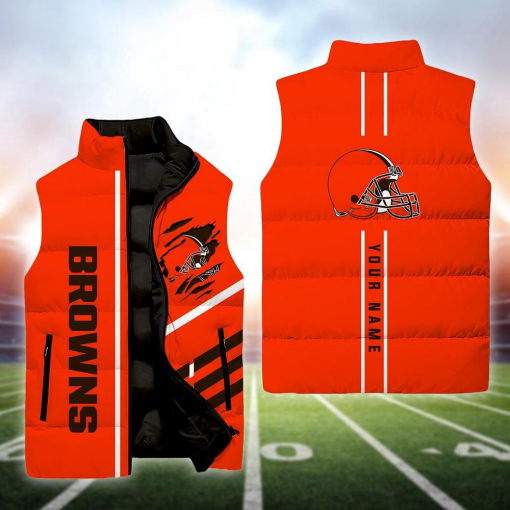 Cleveland Browns NFL Custom Puffer Vest | Personalized NFL Winter Gear - Image 2