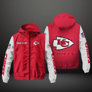 Kansas City Chiefs NFL Hooded Windbreaker Jacket | Custom Name Lightweight Fan Outerwear