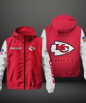 Kansas City Chiefs NFL Hooded Windbreaker Jacket | Custom Name Lightweight Fan Outerwear