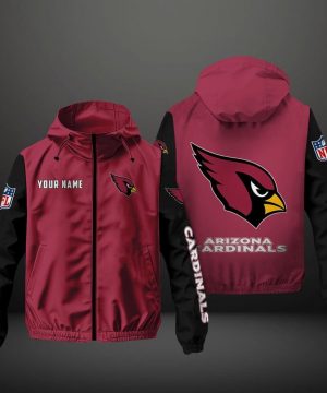 Arizona Cardinals NFL Hooded Windbreaker Jacket | Custom Name Lightweight Fan Outerwear