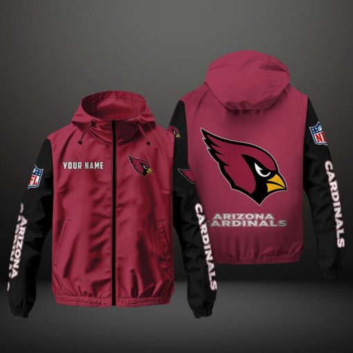 Arizona Cardinals NFL Hooded Windbreaker Jacket | Custom Name Lightweight Fan Outerwear - Image 2