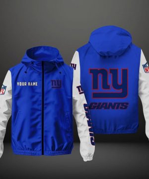 New York Giants NFL Hooded Windbreaker Jacket | Custom Name Lightweight Fan Outerwear