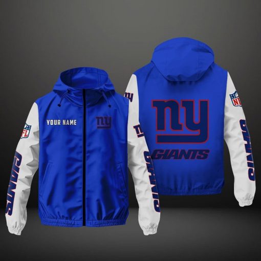 New York Giants NFL Hooded Windbreaker Jacket | Custom Name Lightweight Fan Outerwear - Image 2