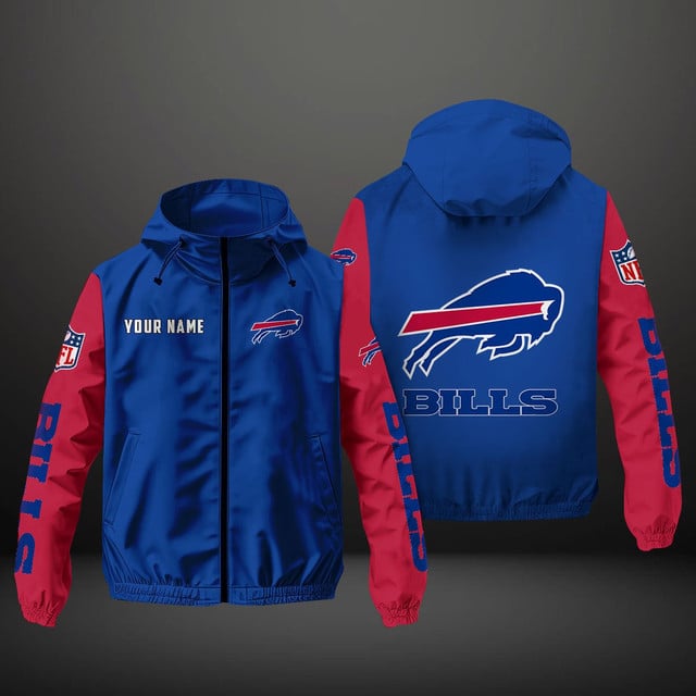Buffalo Bills NFL Hooded Windbreaker Jacket | Lightweight & Customizable Fan Outerwear