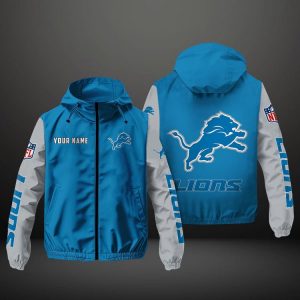 Detroit Lions NFL Hooded Windbreaker Jacket | Custom Name Lightweight Fan Outerwear