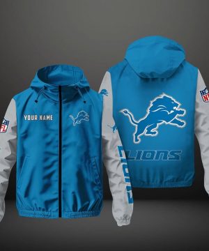 Detroit Lions NFL Hooded Windbreaker Jacket | Custom Name Lightweight Fan Outerwear