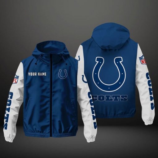 Indianapolis Colts NFL Hooded Windbreaker Jacket | Custom Name Lightweight Fan Outerwear - Image 2