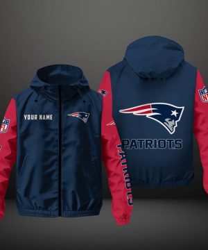 New England Patriots NFL Hooded Windbreaker Jacket | Custom Name Lightweight Fan Outerwear