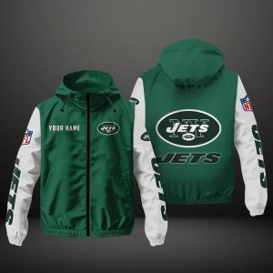 New York Jets NFL Hooded Windbreaker Jacket | Custom Name Lightweight Fan Outerwear