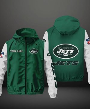 New York Jets NFL Hooded Windbreaker Jacket | Custom Name Lightweight Fan Outerwear