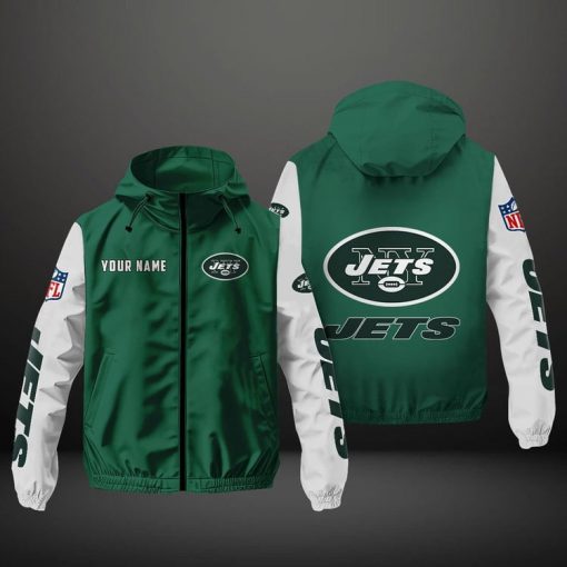 New York Jets NFL Hooded Windbreaker Jacket | Custom Name Lightweight Fan Outerwear - Image 2