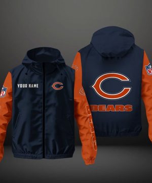 Chicago Bears NFL Hooded Windbreaker Jacket | Custom Name Lightweight Fan Outerwear