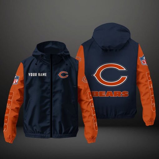Chicago Bears NFL Hooded Windbreaker Jacket | Custom Name Lightweight Fan Outerwear - Image 2
