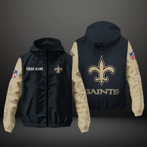 New Orleans Saints NFL Hooded Windbreaker Jacket | Custom Name Lightweight Fan Outerwear