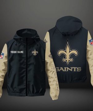 New Orleans Saints NFL Hooded Windbreaker Jacket | Custom Name Lightweight Fan Outerwear