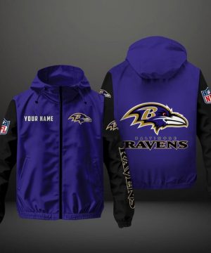 Baltimore Ravens NFL Hooded Windbreaker Jacket | Custom Name Lightweight Fan Outerwear