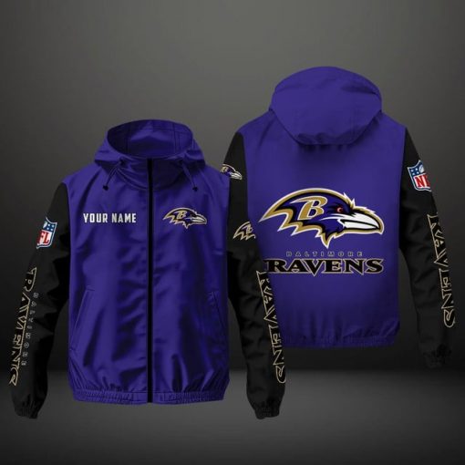 Baltimore Ravens NFL Hooded Windbreaker Jacket | Custom Name Lightweight Fan Outerwear - Image 2