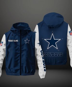 Dallas Cowboys NFL Hooded Windbreaker Jacket | Custom Name Lightweight Fan Outerwear