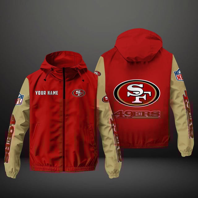 San Francisco 49ers NFL Hooded Windbreaker Jacket | Custom Name Lightweight Fan Outerwear
