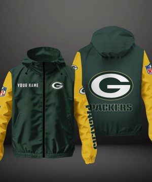 Green Bay Packers NFL Hooded Windbreaker Jacket | Custom Name Lightweight Fan Outerwear