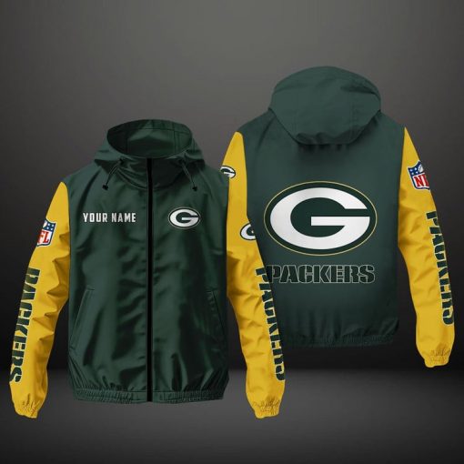 Green Bay Packers NFL Hooded Windbreaker Jacket | Custom Name Lightweight Fan Outerwear - Image 2