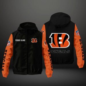 Cincinnati Bengals NFL Hooded Windbreaker Jacket | Custom Name Lightweight Fan Outerwear