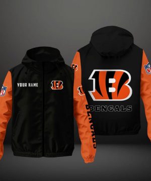 Cincinnati Bengals NFL Hooded Windbreaker Jacket | Custom Name Lightweight Fan Outerwear