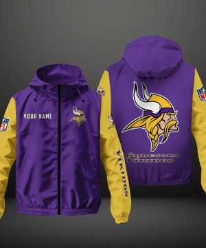 Minnesota Vikings NFL Hooded Windbreaker Jacket | Custom Name Lightweight Fan Outerwear