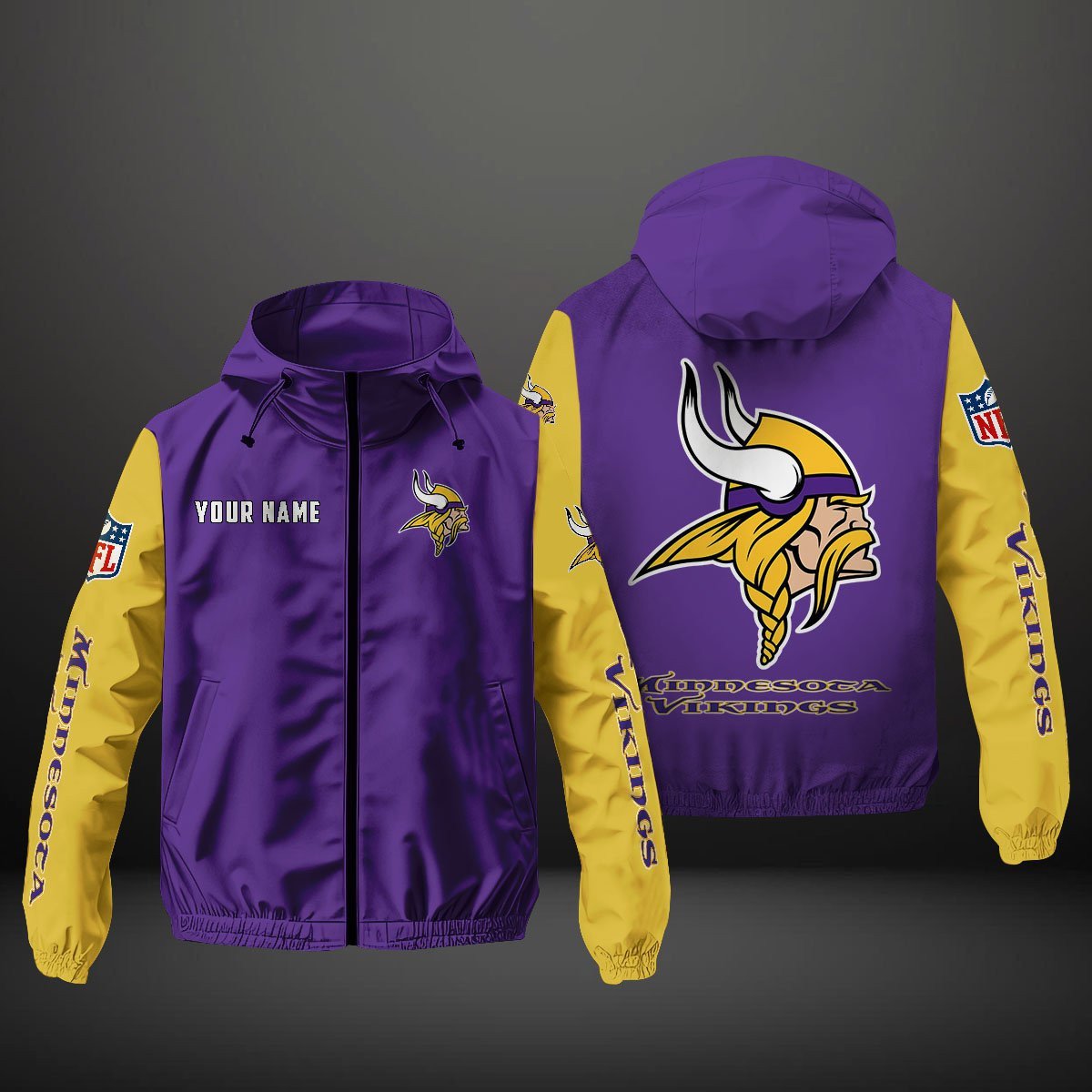 Minnesota Vikings NFL Hooded Windbreaker Jacket | Custom Name Lightweight Fan Outerwear