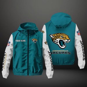Jacksonville Jaguars NFL Hooded Windbreaker Jacket | Custom Name Lightweight Fan Outerwear