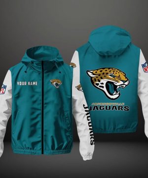 Jacksonville Jaguars NFL Hooded Windbreaker Jacket | Custom Name Lightweight Fan Outerwear