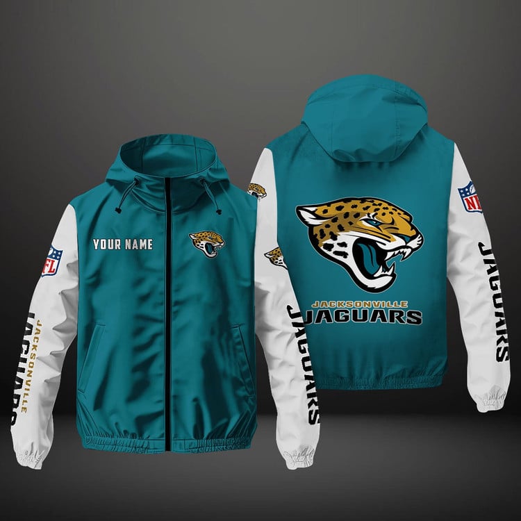 Jacksonville Jaguars NFL Hooded Windbreaker Jacket | Custom Name Lightweight Fan Outerwear
