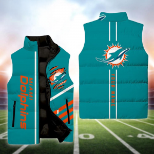 Miami Dolphins NFL Custom Puffer Vest | Personalized NFL Winter Gear