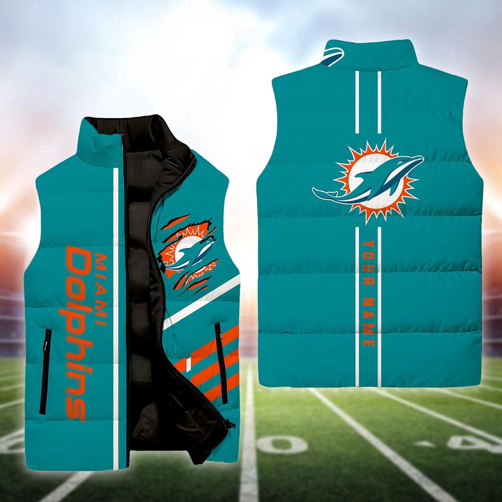 Miami Dolphins NFL Custom Puffer Vest | Personalized NFL Winter Gear