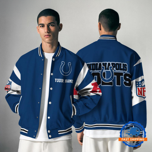 Indianapolis Colts  NFL Varsity Jacket | Custom Name Team Baseball Bomber for Fans - Image 2